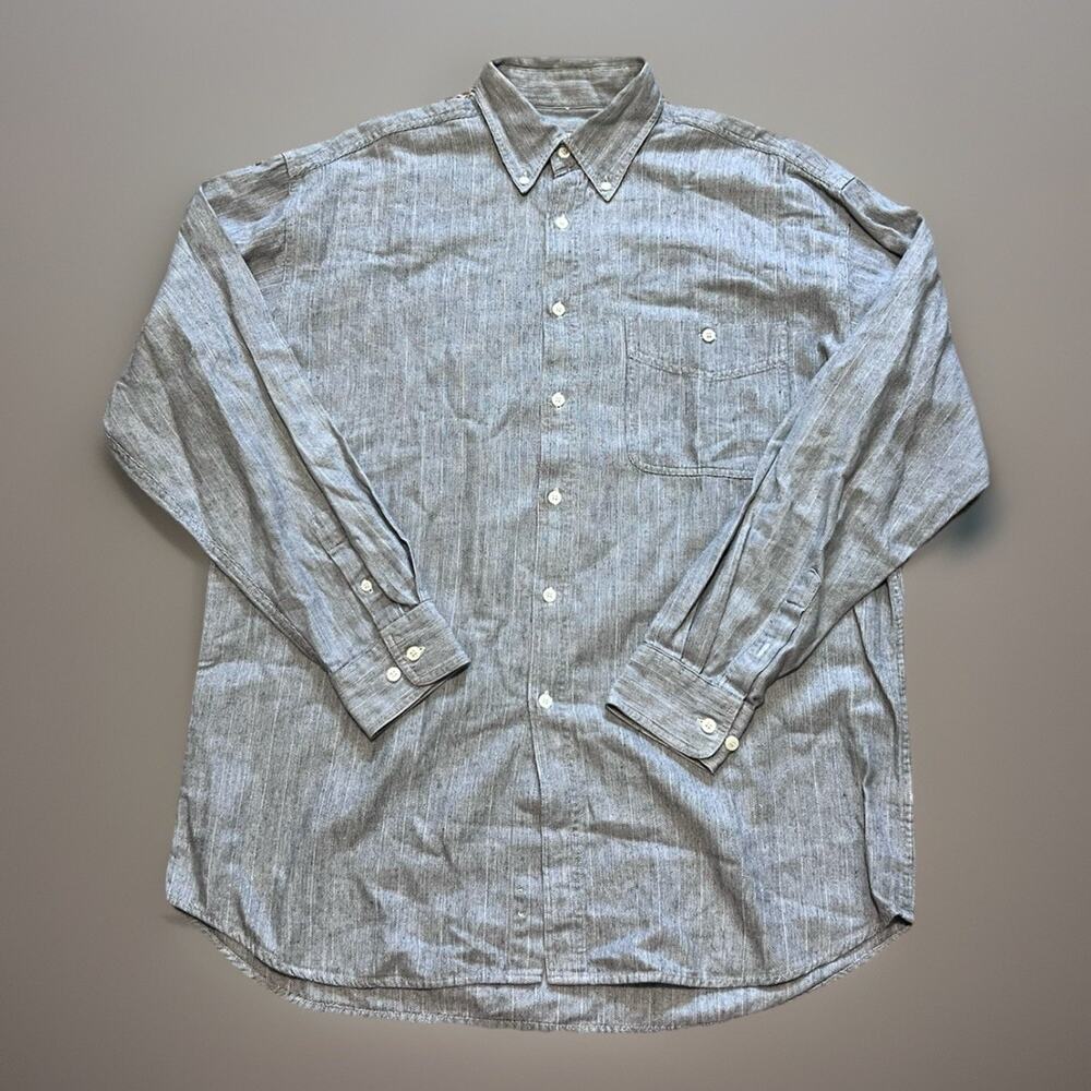 VINCI Casual Y2K Mens M Gray Herringbone Cotton Long Sleeve Button Down Shirt